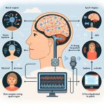 An educational infographic-style illustration showing how a brain-computer interface (BCI) helps a p