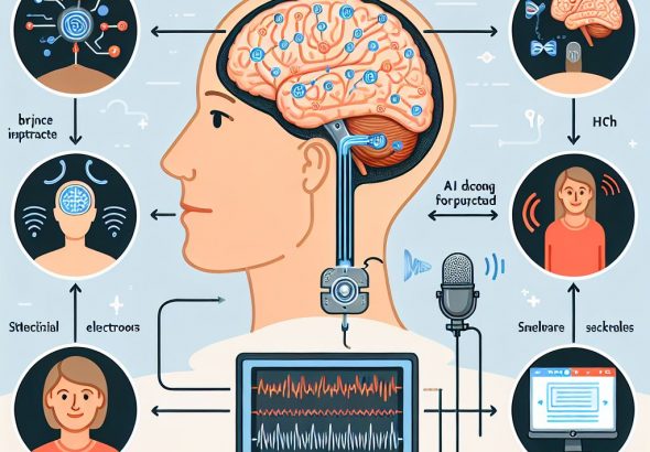 An educational infographic-style illustration showing how a brain-computer interface (BCI) helps a p