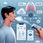 An educational infographic-style illustration showing how breathomics works. The image should includ