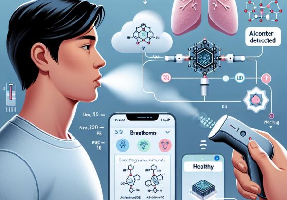 An educational infographic-style illustration showing how breathomics works. The image should includ